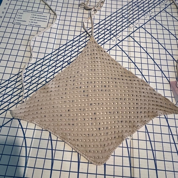 NWT AZURA CROCHETED HALTER TOP SZ LG TAN FESTIVAL SUMMER BEACH VACATION BOHO - Picture 6 of 8